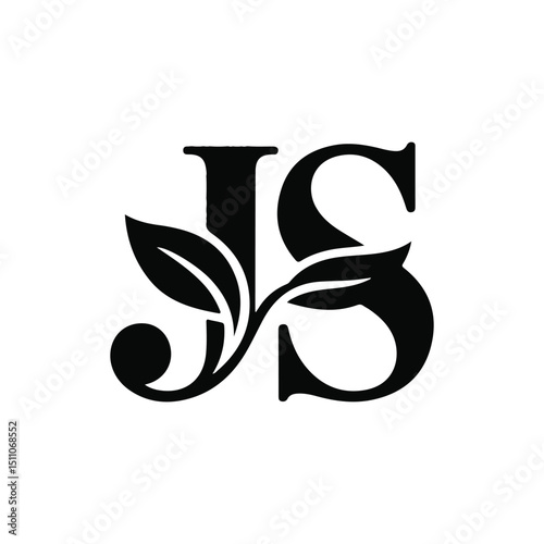 LOGO design, combining the letters "JS" with nature, simplicity, black, vector, pure white background,
