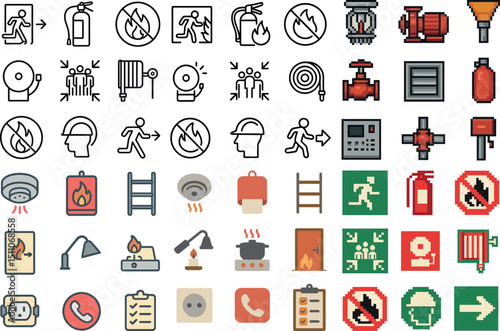 Safety icons set for fire and emergency prevention design projects
