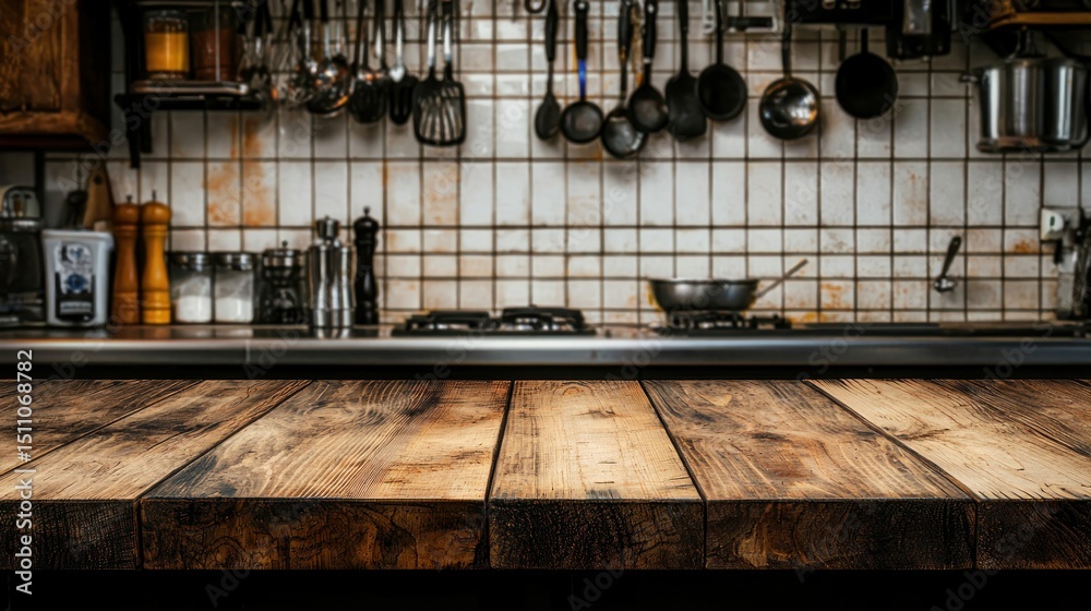 Fototapeta premium Rustic Kitchen Countertop: A Culinary Backdrop