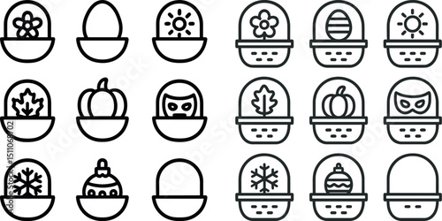 Seasonal icon set featuring holidays and nature elements for creative designs