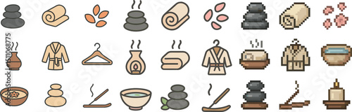 Relaxation elements and spa symbols collection for wellness and design projects