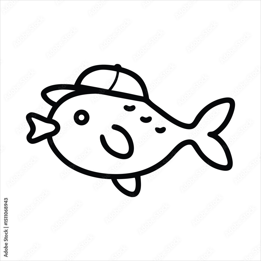 Pufferfish Floating Wearing Baseball Cap Illustration Pufferfish Floating Wearing Baseball Cap Illustration