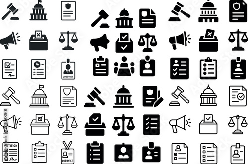 Legal and government icons set for office use and documentation design