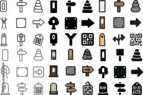 Diverse sign and symbol collection for wayfinding and rustic design concepts