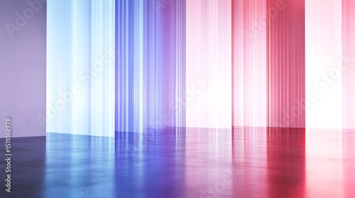 Abstract interior with vibrant color curtains