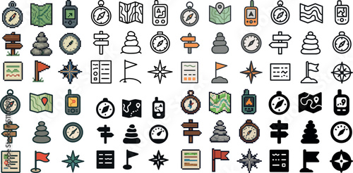 Detailed collection of navigation and adventure icons for design projects