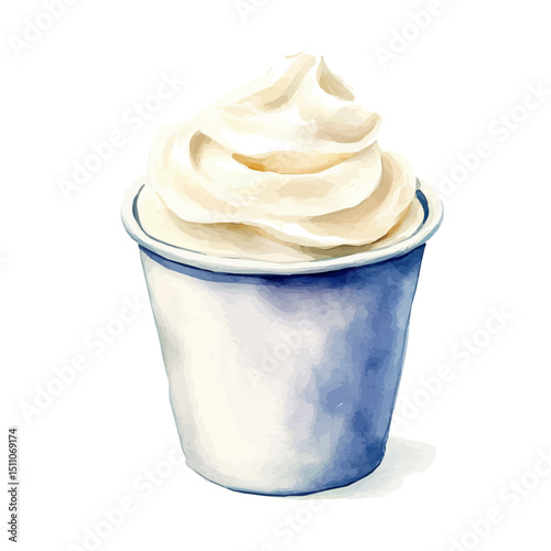 Yogurt Cup, watercolor illustration vector, high quality, isolated on a white background.