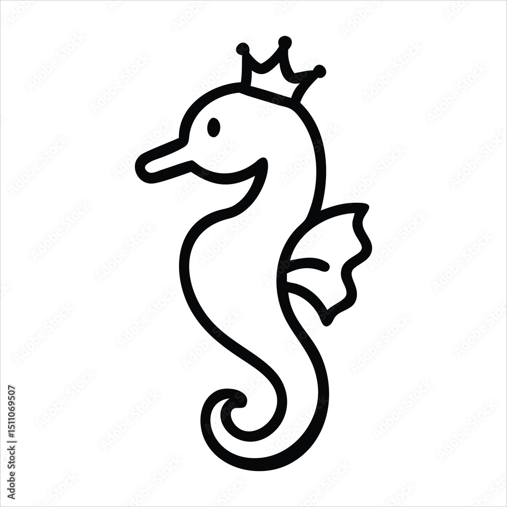 Fototapeta premium Seahorse Drifting Wearing Tiny Crown Vector Art