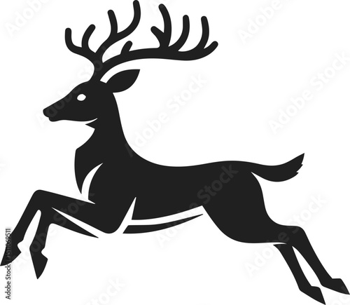 Simple Minimalist Deer Vector Art, Elegant Running Deer Illustration, Deer silhouette on White or Transparent Background