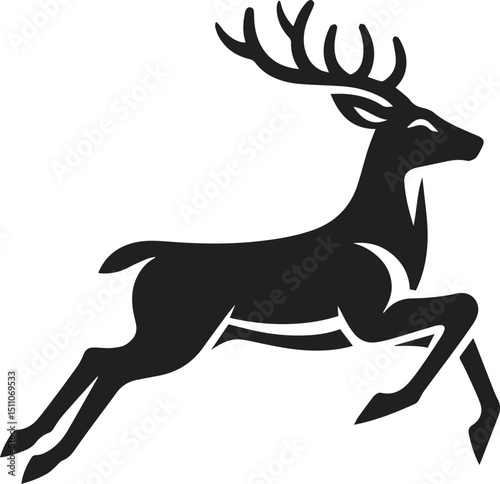 Simple Minimalist Deer Vector Art, Elegant Running Deer Illustration, Deer silhouette on White or Transparent Background