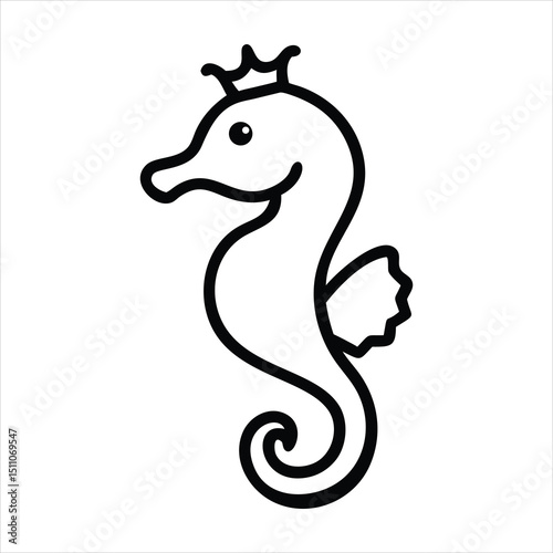 Seahorse Drifting Wearing Tiny Crown Illustration