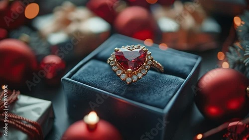 Heart shaped ring on black box lid