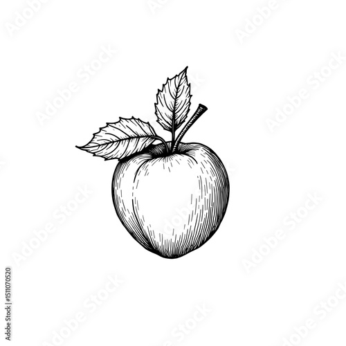 A detailed pen-and-ink illustration of an apple, a testament to classic artistry, stands as a symbol of nature's bounty and the simple beauty of botanical representation.