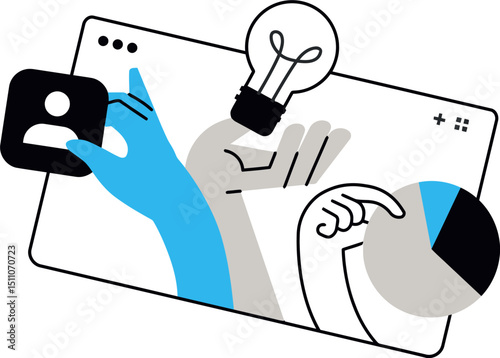 Business idea generation data analysis chart graph report presentation strategy planning innovation solution vector art illustration