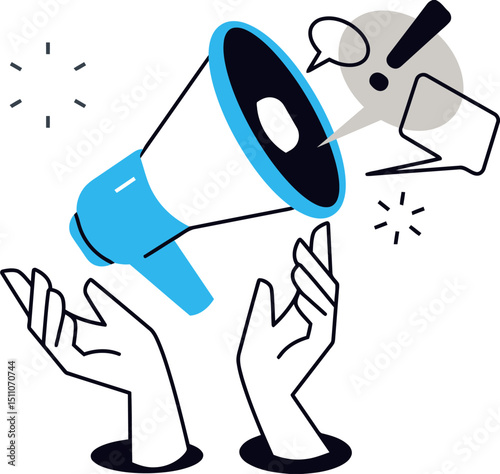 Megaphone announcement marketing communication promotion advertising attention hands message alert 100 vector art illustration