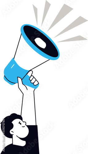 Megaphone communication announcement marketing advertising promotion speaker voice public message loud sound shout vector art illustration