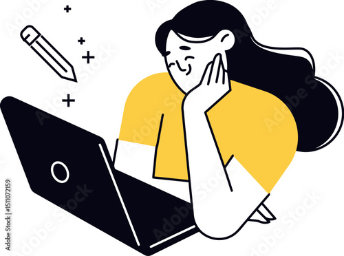 Woman working on laptop vector illustration design for online business and freelance work concept design vector art illustration