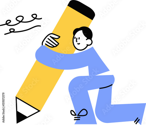 Illustration of person hugging pencil for creative writing blog post and education content design vector art vector art illustration