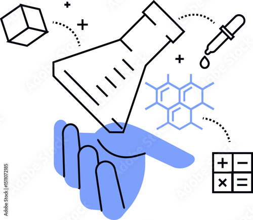 Illustration of hand holding graphene structure for science nanotechnology chemistry research 3d model vector art illustration