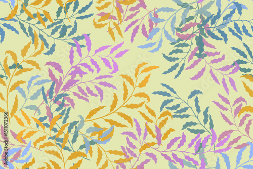 Willow branches tree leaves chic vector seamless pattern. Summer fashion dress textile print. Garden or houseplant foliage floral pattern. Botanical exotic vector. Leaves on branches swatch.