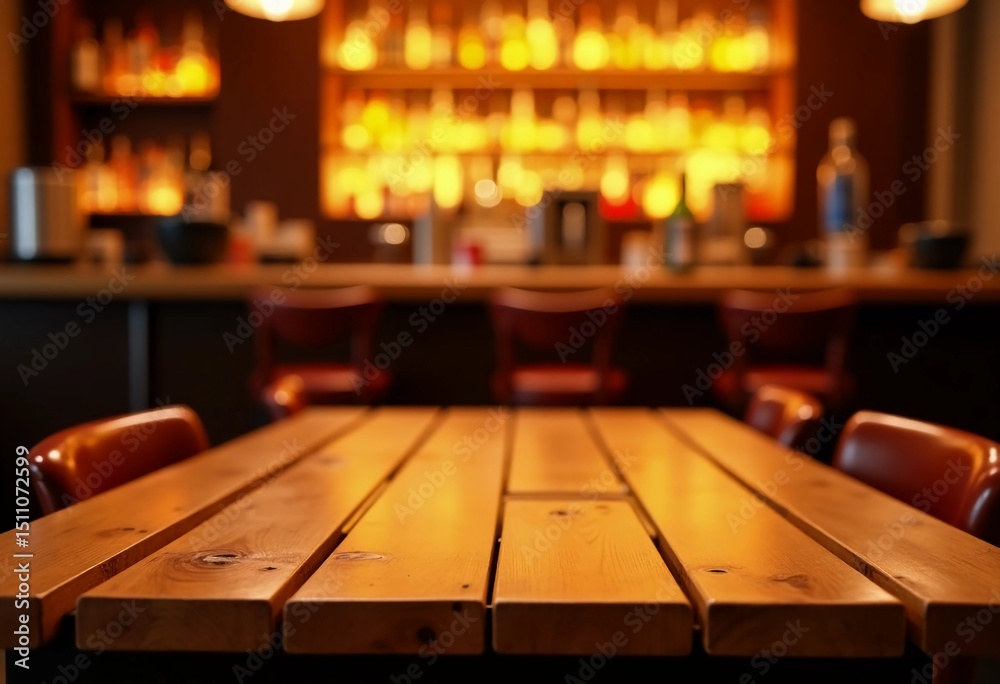 A finely crafted wooden table stands at the center of a welcoming bar cafe Generative AI A finely crafted wooden table stands at the center of a welcoming bar cafe Generative AI