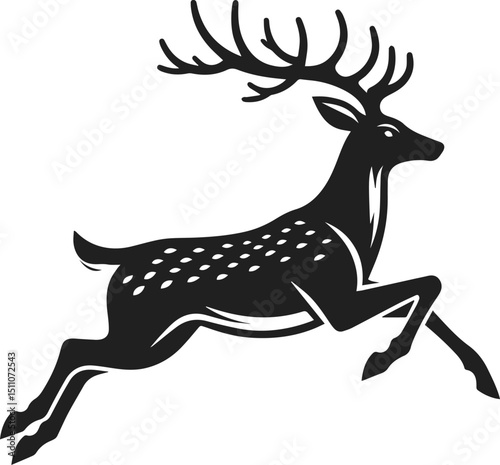 Simple Minimalist Deer Vector Art, Elegant Running Deer Illustration, Deer silhouette on White or Transparent Background