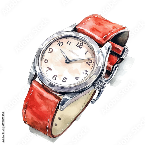 Wristwatch, watercolor painting vector, high quality, isolated on a white background.