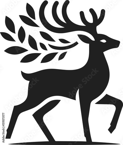 Simple Minimalist Deer Vector Art, Elegant Running Deer Illustration, Deer silhouette on White or Transparent Background
