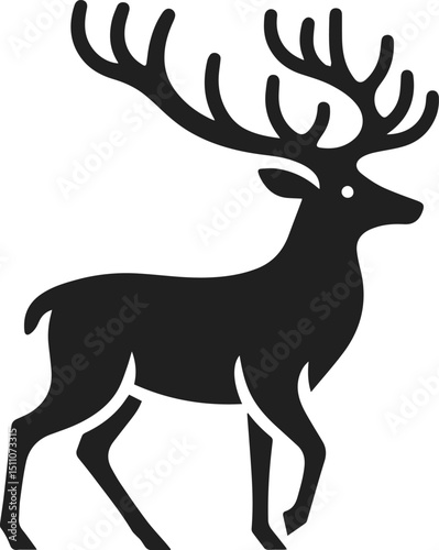 Simple Minimalist Deer Vector Art, Elegant Running Deer Illustration, Deer silhouette on White or Transparent Background