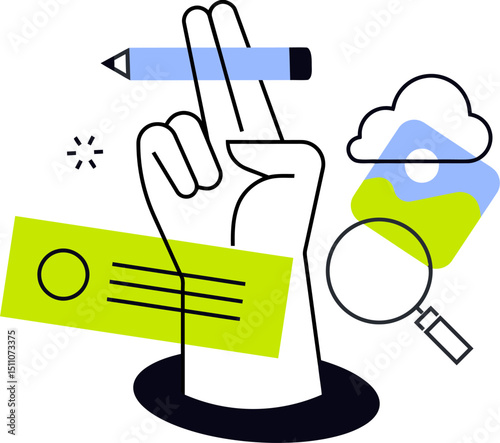 Illustration of search optimization with cloud storage and file management for web development tools vector art illustration