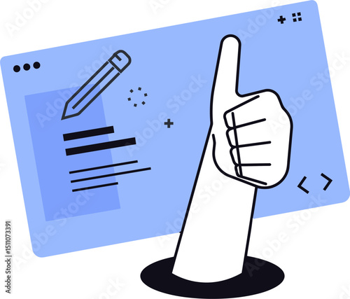 Content creation writing seo optimization article marketing strategy blog post like hand thumbs up vector art illustration