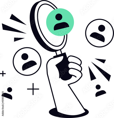 Recruitment hiring job search hr magnifying glass find talent employee career opportunity management 100 vector art illustration