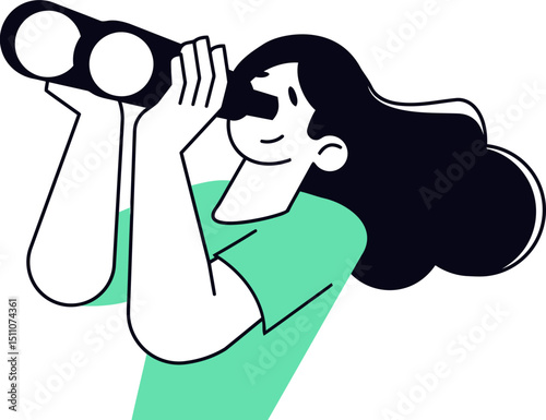 Woman looking binoculars search vision future discovery exploration finding opportunity illustration vector art vector art illustration
