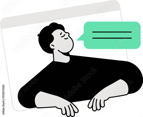 Illustration of person using computer with chat bubble communication technology online digital network vector art illustration
