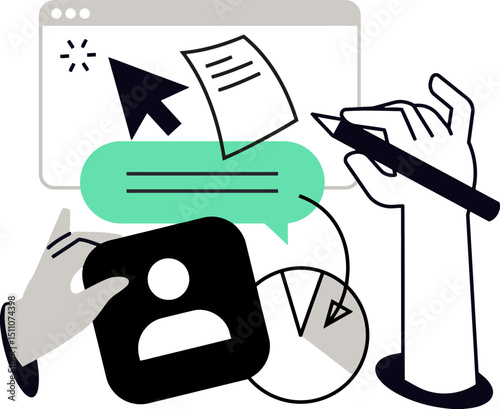 Illustration design writing content creation digital art online communication graphic design vector drawing concept vector art illustration