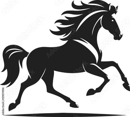 Simple Minimalist Horse Vector Art, Elegant Running Horse Illustration, Horse silhouette on White or Transparent Background
