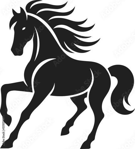 Simple Minimalist Horse Vector Art, Elegant Running Horse Illustration, Horse silhouette on White or Transparent Background
