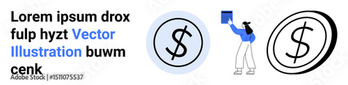 Woman holding chart applauding financial success next to dollar symbols representing wealth, economy, and profit. Ideal for finance, money management, investment, economy, business, banking simple