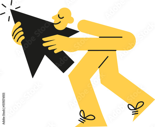 Illustration character arrow direction guidance navigation yellow black pointer forward guidance goal 100 vector art illustration