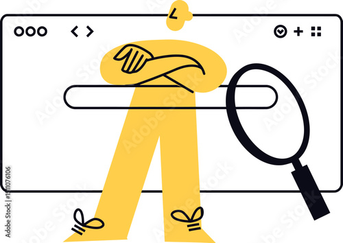 Character search engine optimization seo marketing digital strategy analysis research keyword audit online vector art illustration