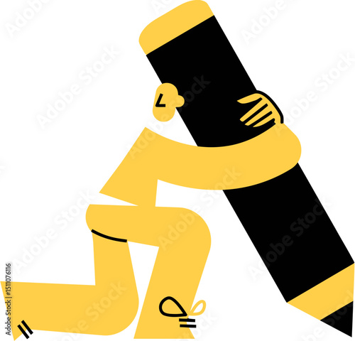 Illustration yellow person kneeling praying faith religion worship god believe hope spiritual art vector vector art illustration