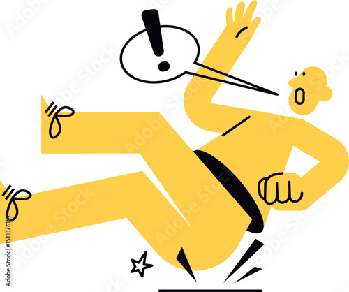 Yellow man falling accident danger slip trip cartoon person stumble stumble risk hazard illustration 100 vector art illustration