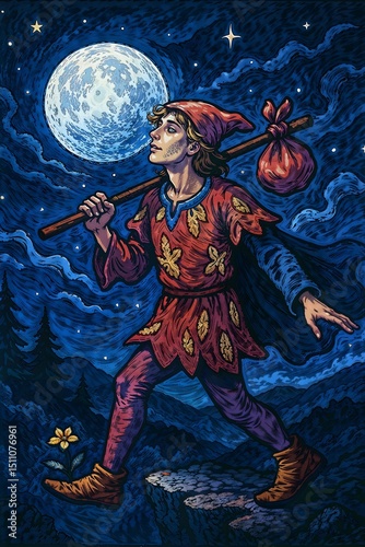 The Fool Tarot Card – Night Sky Version
