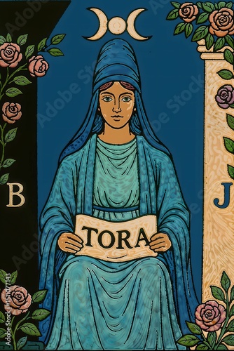 The High Priestess Tarot Card – TORA Scroll Variant