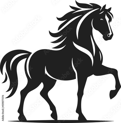 Simple Minimalist Horse Vector Art, Elegant Running Horse Illustration, Horse silhouette on White or Transparent Background