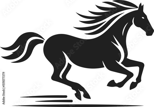 Simple Minimalist Horse Vector Art, Elegant Running Horse Illustration, Horse silhouette on White or Transparent Background
