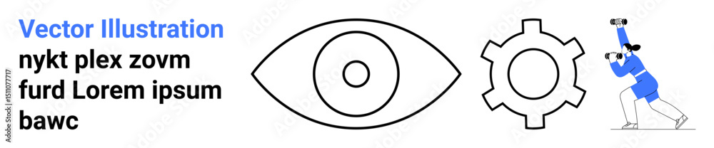 Eye, gear, figure with binoculars representing vision, technology, and discovery. Ideal for creativity, innovation, exploration, business strategy teamwork research simple landing page Eye, gear, figure with binoculars representing vision, technology, and discovery. Ideal for creativity, innovation, exploration, business strategy teamwork research simple landing page