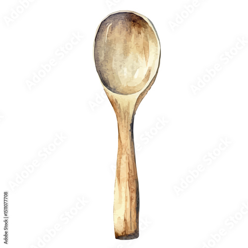 Wooden Spoon, watercolor painting vector, high quality, isolated on a white background.