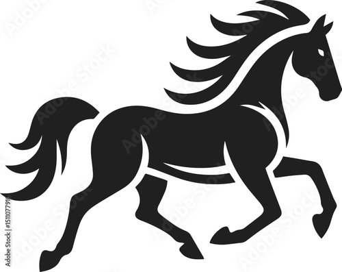 Simple Minimalist Horse Vector Art, Elegant Running Horse Illustration, Horse silhouette on White or Transparent Background