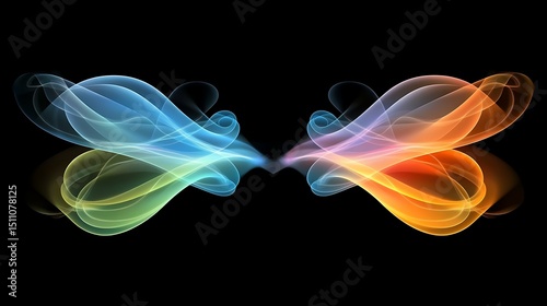 Abstract multicolored wing-like shapes on black background